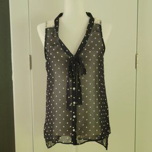 Anthropologie Paper Crane navy polka dot sleeveless blouse